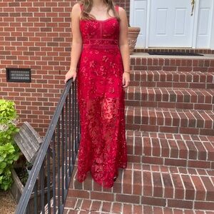 Red Corset Sequin Floral Dress